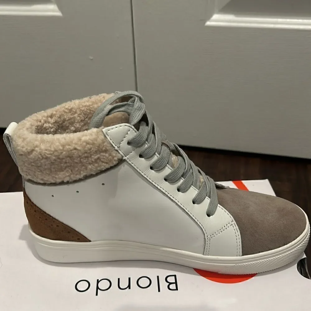 NWT Blondo White/Camel Leather Waterproof High tops, Size 7.5